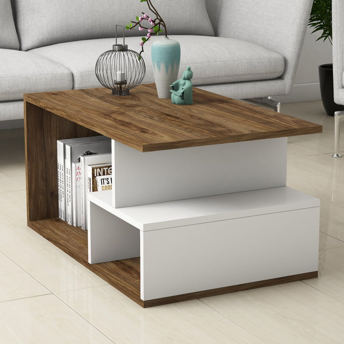 Hanah Home Mesa de café Arte 2042 nogal oscuro y blanco
